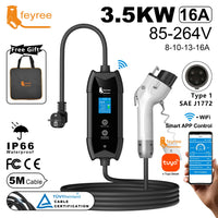 Thumbnail for Bærbar Elbillader Type 2 – 16A 3,5kW med WiFi og APP-styring | 1-faset | 5m kabel
