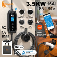 Thumbnail for Bærbar Elbillader Type 2 – 16A 3,5kW med WiFi og APP-styring | 1-faset | 5m kabel