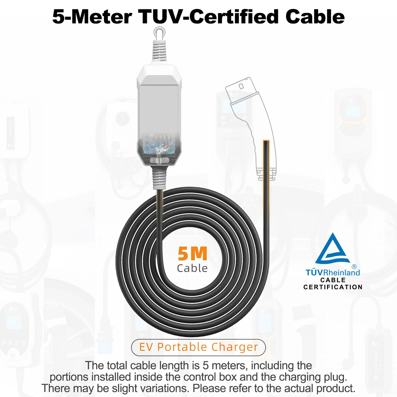Bærbar Elbillader Type 2 – 16A 3,5kW med WiFi og APP-styring | 1-faset | 5m kabel